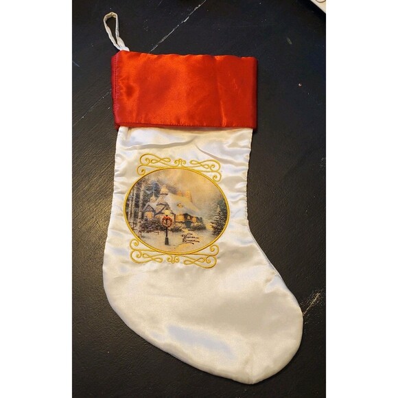 Vintage Thomas Kinkade Satin Christmas Stocking Paint Of Light Holiday - Picture 1 of 5